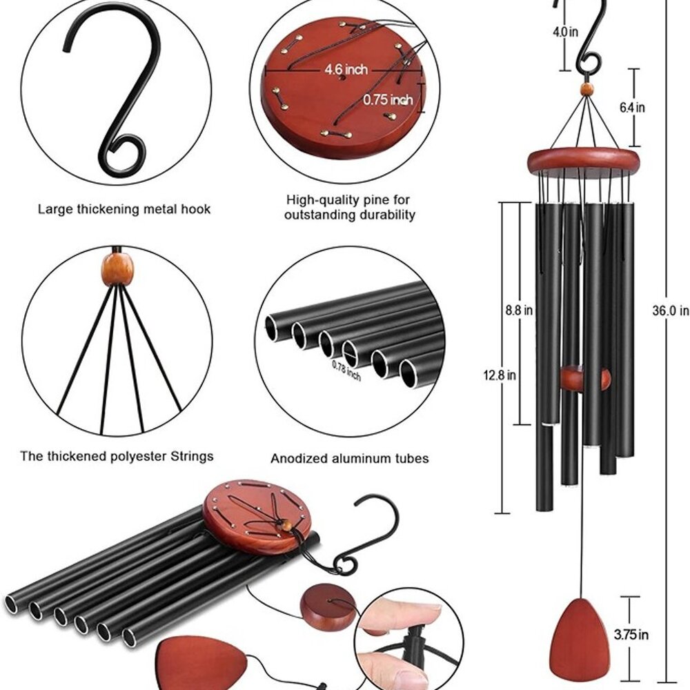 NEW Large Aluminium Wind Chimes Outside, Soothing Melodic Wind Chime,36 Inches - Picture 3 of 9